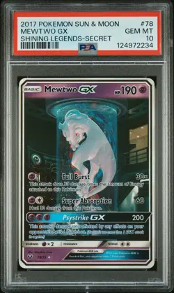 2017 POKEMON SUN & MOON SHINING LEGENDS SECRET #78 MEWTWO GX PSA 10 - Image 1