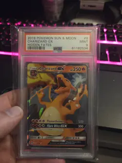 Pokemon TCG Charizard GX Holo Rare Card 9/68 Hidden Fates, PSA 9 Mint Condition - Image 1
