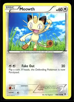2012 Black & White - Boundaries Crossed Meowth #106 Non Holo Pokemon Card - Image 1