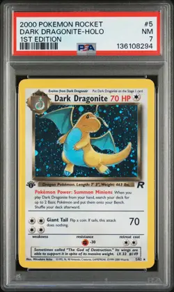 2000 POKEMON ROCKET 1ST ED #5 DARK DRAGONITE-HOLO PSA 7 - Image 1