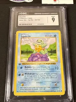 Pokemon Squirtle Base Set Shadowless 1st Edition #63 - CGC 9 - Mint - Image 2