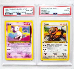 MEW #8 Black Star Promo & 1st Edition TAUROS Jungle Pokemon League PSA 8 GRADED! - Image 1
