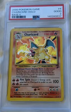 PSA 2 GOOD 2000 POKEMON GAME BASE II #4 CHARIZARD-HOLO BASE II - Image 1