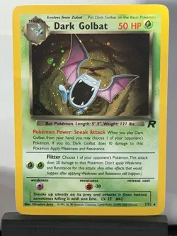 2000 Pokemon TCG Dark Golbat 7/82 Team Rocket Holo Rare Card Vintage Near Mint - Image 1