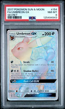 2017 POKEMON SUN & MOON SECRET #154 FULL ART/UMBREON GX PSA 8 - Image 1