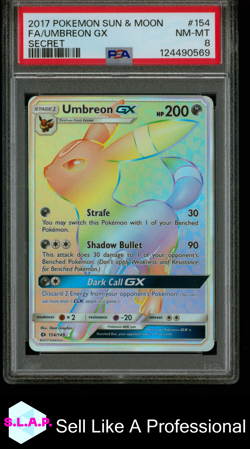 FA/UMBREON GX SECRET POKEMON SUN & MOON 2017 154 PSA 8 - Image 1