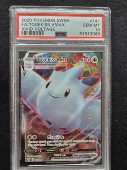 PSA 10 GEM MINT Togekiss VMAX 141/185 Vivid Voltage FULL ART Pokemon Card - Image 1