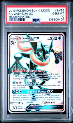 2019 POKEMON SUN & MOON HIDDEN FATES #SV56 FULL ART/GRENINJA GX PSA 10 - Image 1
