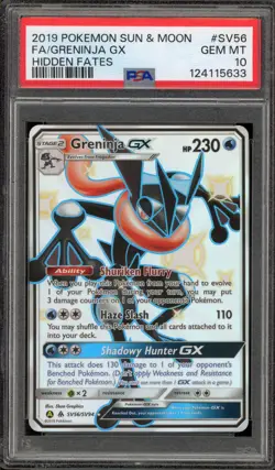 Pokemon Greninja GX Hidden Fates Full Art #SV56 PSA 10 Gem Mint - Image 1