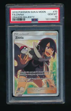 PSA 10 ZINNIA 70/70 SUN & MOON DRAGON MAJESTY FULL ART HOLO 2018 POKEMON TCG - Image 1