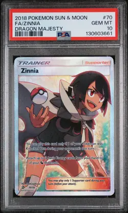 2018 POKEMON SUN & MOON DRAGON MAJESTY #70 FULL ART/ZINNIA PSA 10 - Image 1