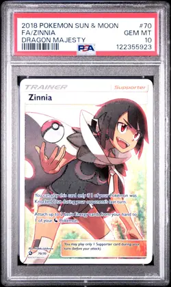 2018 POKEMON SUN & MOON DRAGON MAJESTY #70 FULL ART/ZINNIA PSA 10 - Image 1