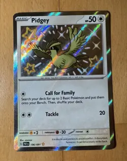 Pokemon Card Pidgey 196/091 Shiny Paldean Fates Near Mint - Image 1