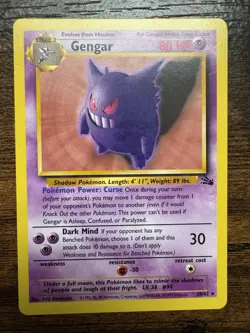 Pokemon Gengar TCG Card 20/62 Fossil Rare Non-Holo Unlimited LP - Image 1