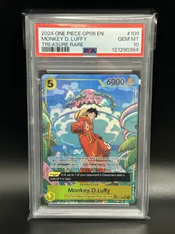 2024 One Piece OP08 EN Monkey D. Luffy #109 OP07-109 Treasure Rare PSA 10 - Image 1