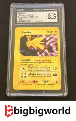 Pokemon TCG 2003 Aquapolis Zapdos Holo Foil H32/H32 WOTC E-Reader Series CGC8.5 - Image 1