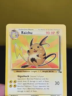 1999 Pokemon TCG Fossil Set Raichu Card 29/62 Non-Holo Rare WOTC - Image 3