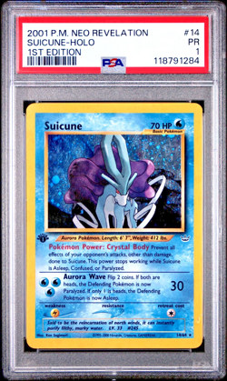 PSA 1 PR 2001 1ST EDITION Neo Revelation Suicune 14/64 Holo Foil Rare Pokemon - Image 1