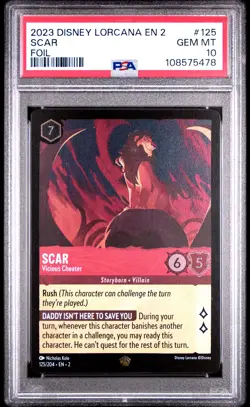 2023 DISNEY LORCANA EN 2-RISE OF THE FLOODBORN SCAR - VICIOUS CHEATER PSA 10 - Image 1