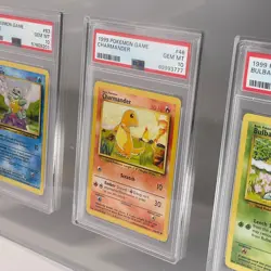 Full 3 Starter Pokemon Base Set (1999) - PSA Mint 10 Graded + Stand - Image 3