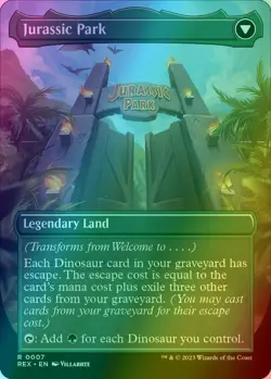 MTG Magic the Gathering REX Borderless Foil #7 Welcome to Jurassic Park World - Image 1