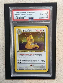 Pokemon TCG Dragonite Dragon 19/62 First Edition Rainbow Holo Fossil - Image 1