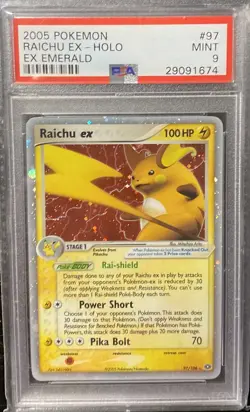 2005 Pokemon Raichu ex EX Emerald Ultra Rare Holo #97 PSA 9 - Image 1