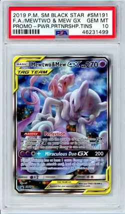 Pokemon Mewtwo and Mew GX #SM191 Tag Team Promo PSA 10 Gem Mint - Image 1