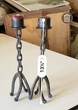 Pair of Black Iron Chain Candle Holders, Rustic Industrial, 13.5" Decorative - Image 2