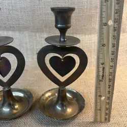 Brass Heart Candlestick Candle Holders Made India 7" Vintage Set 2 Valentines - Image 5