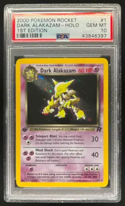 2000 Pokemon Team Rocket First Edition Dark Alakazam Holo #1/82 PSA 10 - Image 1
