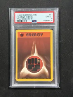 1999 POKEMON BASE SET UNLIMITED TRAINER DECK A #97 FIGHTING ENERGY PSA 8 - Image 1