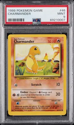 1999 POKEMON BASE SET UNLIMITED #46 CHARMANDER PSA 9 - Image 1