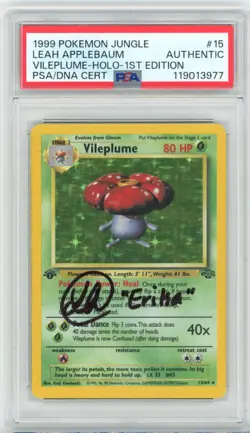 PSA Signed Leah Applebaum Pokemon TCG Vileplume 15/64 Jungle Holo 1st Edition - Image 1