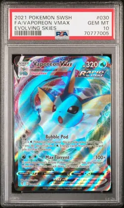 2021 POKEMON SWORD & SHIELD EVOLVING SKIES #030 FULL ART/VAPOREON VMAX PSA 10 - Image 1