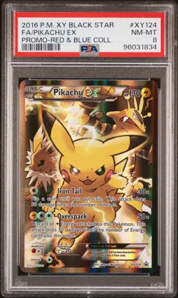 2016 Pokemon Xy Black Star Promo #XY124 Pikachu Ex Promo-Red & Blue PSA 8 - Image 1