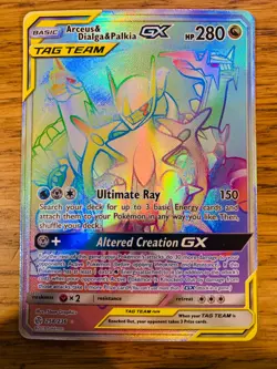 Arceus & Dialga & Palkia GX (258/236) Cosmic Eclipse Secret Rainbow Pokemon Card - Image 1