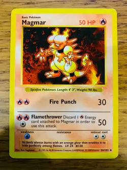 LP! Shadowless Magmar (36/102) Base Set Rare Pokemon Card! FAST P&P! - Image 1