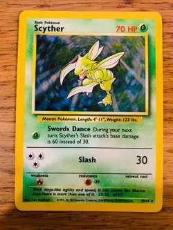 NEAR MINT! No Symbol ERROR Scyther (10/64) Holo Jungle Set Pokemon Card! - Image 1