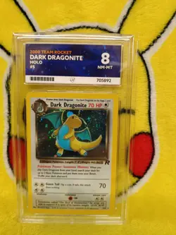 Pokemon Team Rocket Set 2000 Holo Dark Dragonite 5/82 Ace Graded 8 NM-MT Swirl - Image 1