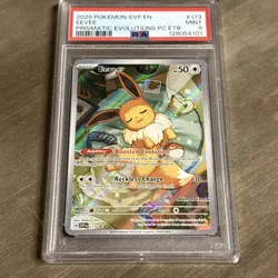 2025 POKEMON PRISMATIC EVOLUTIONS POKEMON CENTER ETB PROMO #173 EEVEE PSA 9 MINT - Image 2