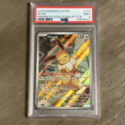 2025 POKEMON PRISMATIC EVOLUTIONS POKEMON CENTER ETB PROMO #173 EEVEE PSA 9 MINT - Image 5