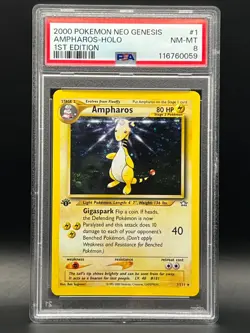 PSA NM-MT 8- AMPHAROS #1 HOLO- 1ST EDITION- 2000 Pokemon NEO Genesis- English - Image 1