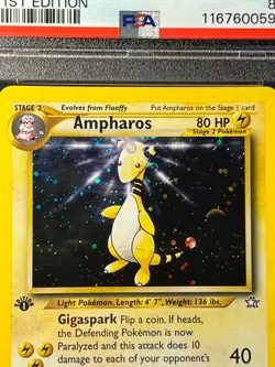 PSA NM-MT 8- AMPHAROS #1 HOLO- 1ST EDITION- 2000 Pokemon NEO Genesis- English - Image 2