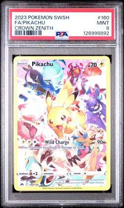 2023 POKEMON SWORD & SHIELD CROWN ZENITH #160 FULL ART/PIKACHU PSA 9 - Image 1