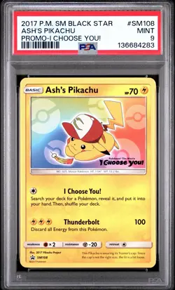 Pokemon TCG Ash's Pikachu SM108 Promo Trading Card PSA 9 - Image 1