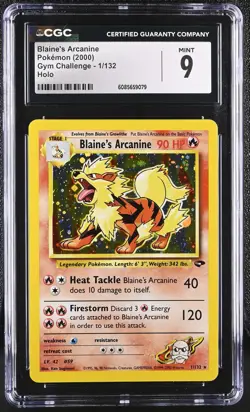 CGC 9 MINT Blaine's Arcanine 2000 Gym Challenge 1/132 Holo Pokemon Card - Image 1