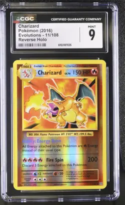 2016 POKEMON XY EVOLUTIONS CHARIZARD #11/108 REVERSE RARE HOLO FOIL CGC 9 - Image 1