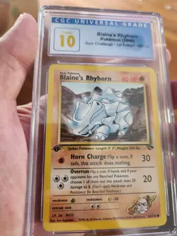 (POP 7) CGC 10 1st Edition Blaine’s Rhyhorn 65/132 Gym Challenge Pokemon Card - Image 2