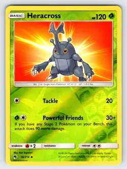 Heracross 18/214 Sun & Moon Lost Thunder Pokemon Card Reverse Holo - Nm/Vlp - Image 1